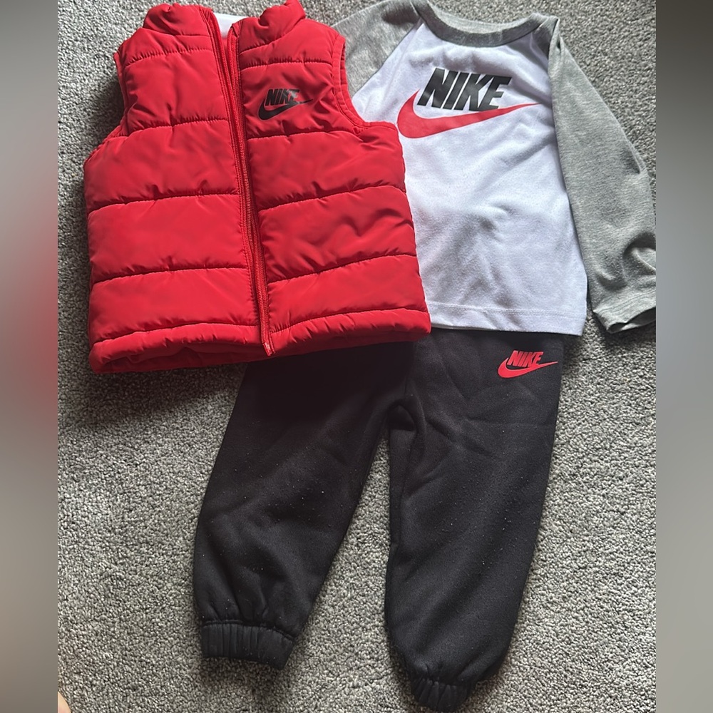 Nike Red Vest and Gray Top with Black Pants Set